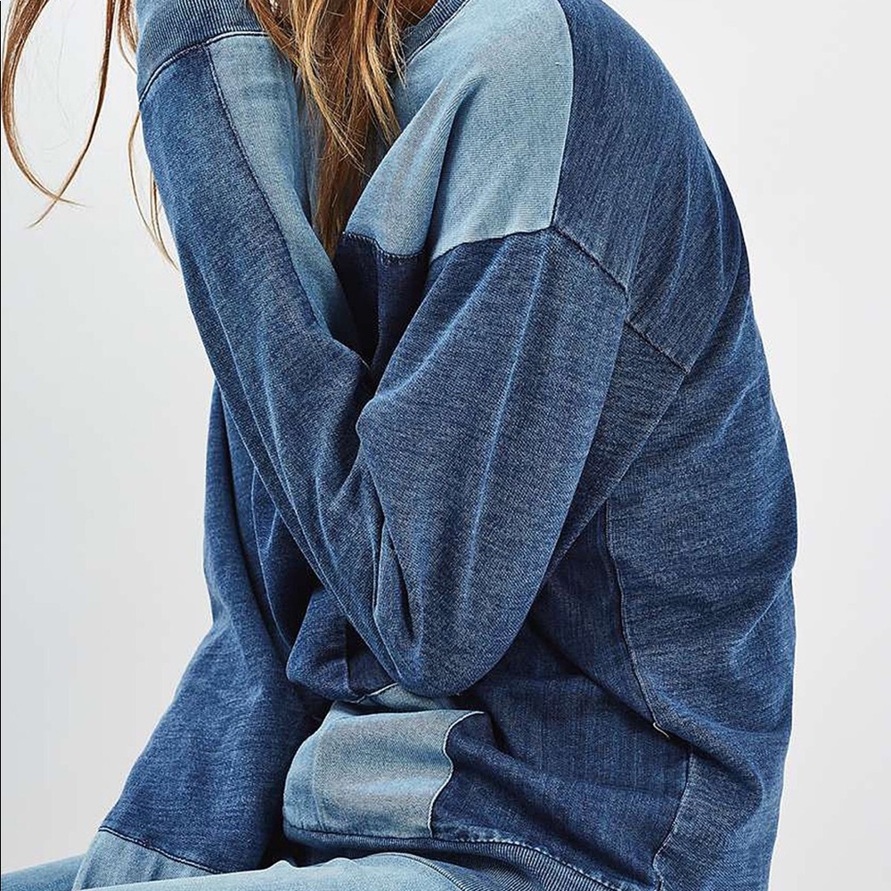 EUC Topshop |Denim Patchwork Sweatshirt - Picture 2 of 6